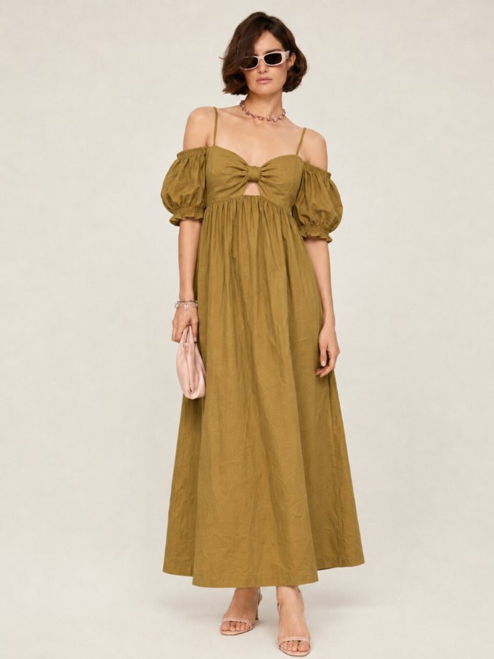 A New Day - Women's Cutout Ribbon Maxi Dress Small Olive Green